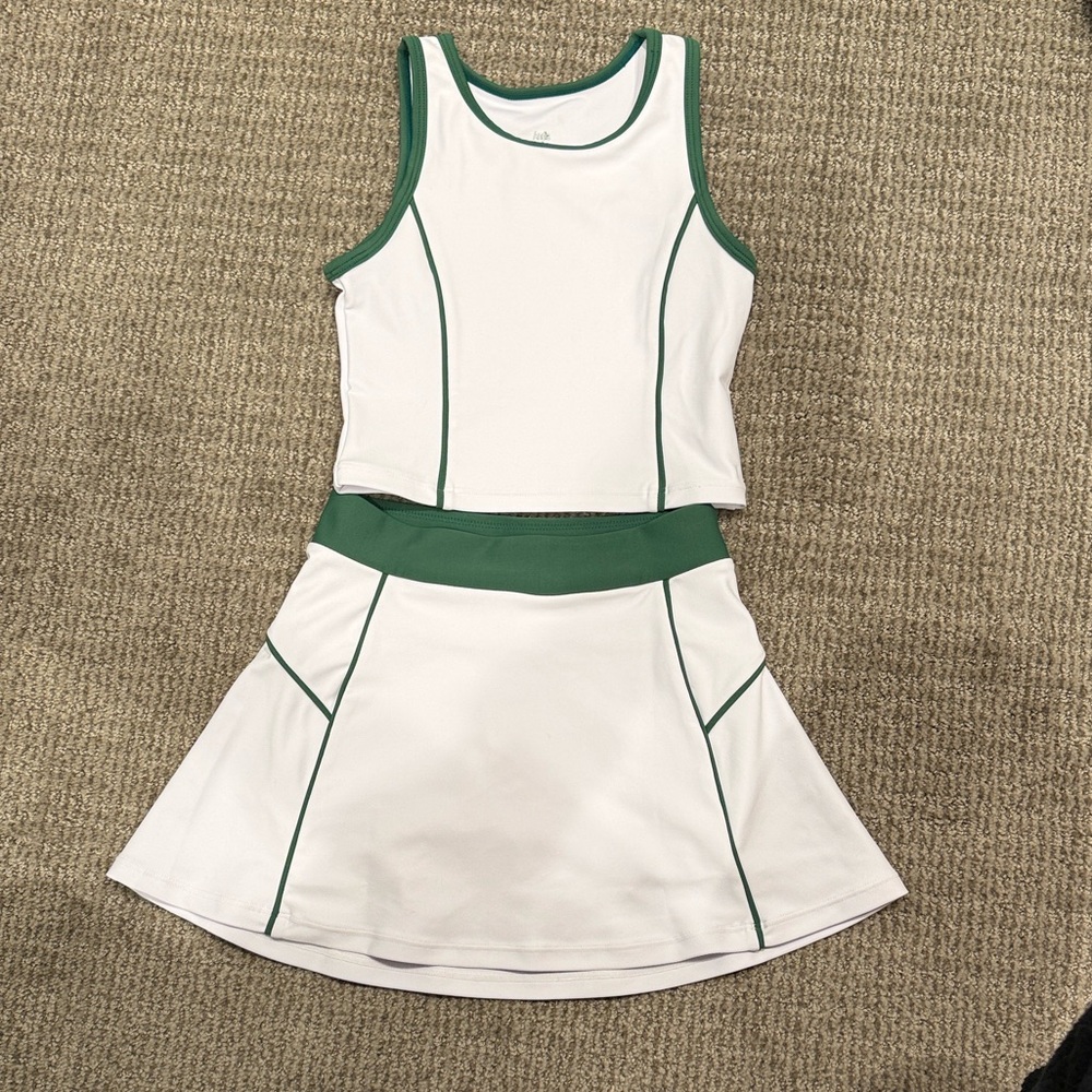 Girls white and Green Tennis and Golf Skirt Set